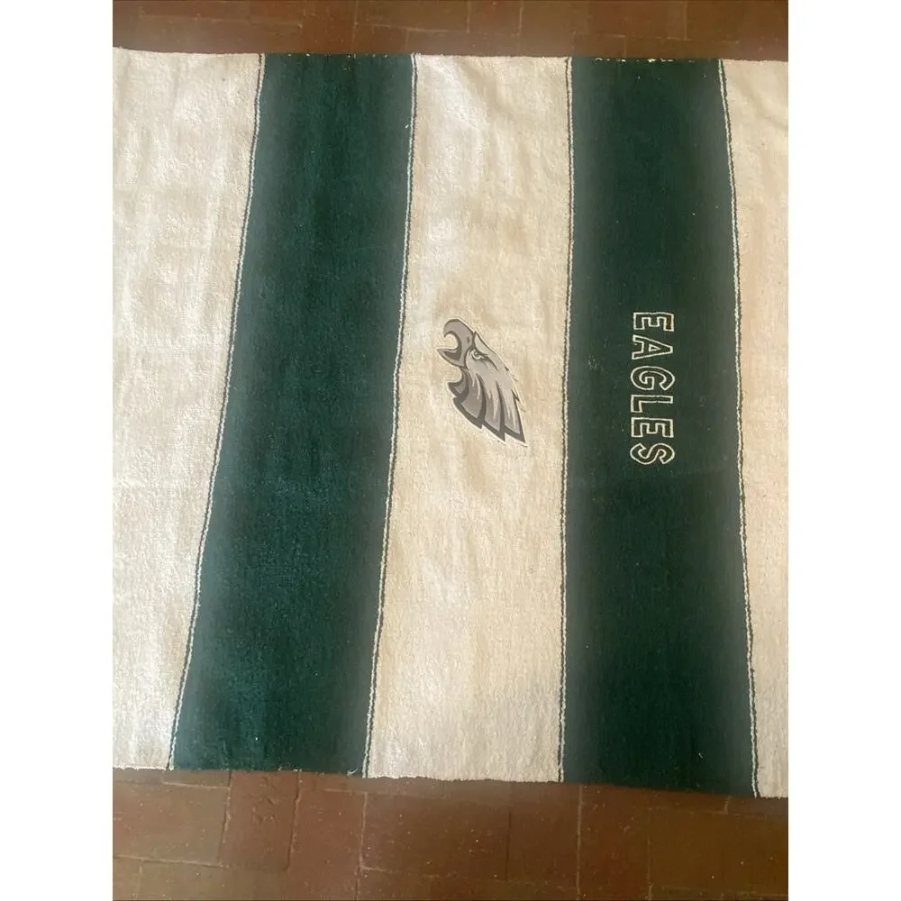 NFL Philadelphia Eagles Green White Falsa Throw Blanket 77” X 46” Logo Handmade